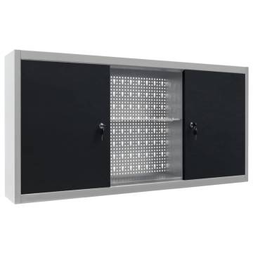 Wall Mounted Tool Cabinet - Industrial Style Metal Grey & Black