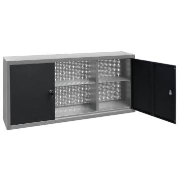 Wall Mounted Tool Cabinet - Industrial Style Metal Grey & Black