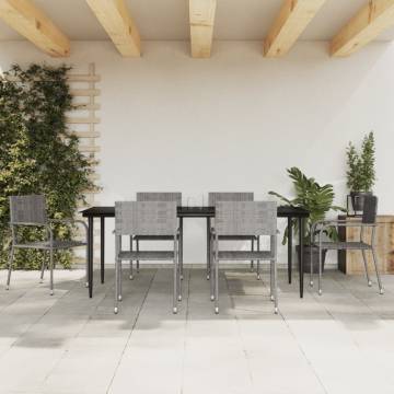 7 Piece Garden Dining Set - Grey & Black Poly Rattan & Steel