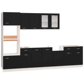 Elegant 7 Piece Kitchen Cabinet Set - Black Engineered Wood