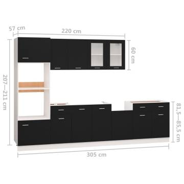 Elegant 7 Piece Kitchen Cabinet Set - Black Engineered Wood