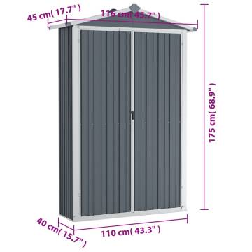 Durable Grey Garden Shed - Galvanised Steel 116x45x175 cm