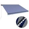 Manual Retractable Awning with LED - Blue & White 450x300 cm