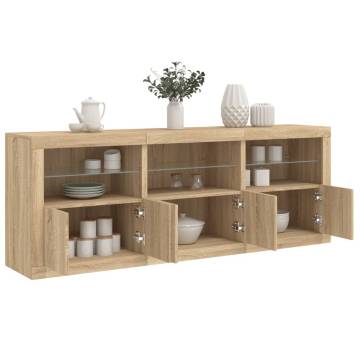 Modern Sideboard with LED Lights - Sonoma Oak 181.5x37x67 cm