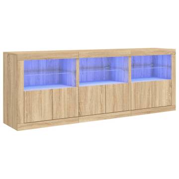 Modern Sideboard with LED Lights - Sonoma Oak 181.5x37x67 cm