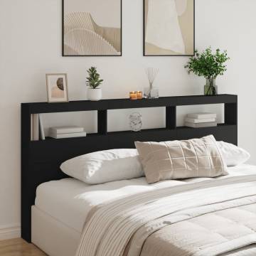 Modern Black Headboard Cabinet with LED - 200x17x102 cm