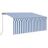 Manual Retractable Awning with LED - 3.5x2.5m Blue & White