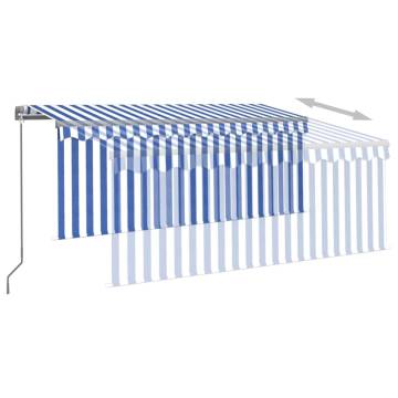 Manual Retractable Awning with LED - 3.5x2.5m Blue & White