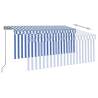 Manual Retractable Awning with LED - 3.5x2.5m Blue & White