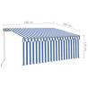 Manual Retractable Awning with LED - 3.5x2.5m Blue & White