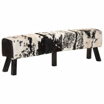 Stylish Black and White Goat Leather Bench - 160x28x50 cm