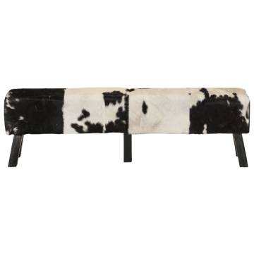 Stylish Black and White Goat Leather Bench - 160x28x50 cm