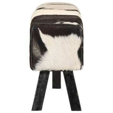 Stylish Black and White Goat Leather Bench - 160x28x50 cm