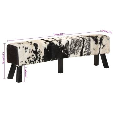 Stylish Black and White Goat Leather Bench - 160x28x50 cm