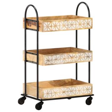 3-Tier Kitchen Trolley - Solid Mango Wood | HipoMarket