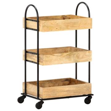 3-Tier Kitchen Trolley - Solid Mango Wood | HipoMarket