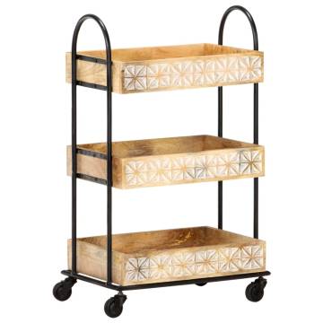 3-Tier Kitchen Trolley - Solid Mango Wood | HipoMarket