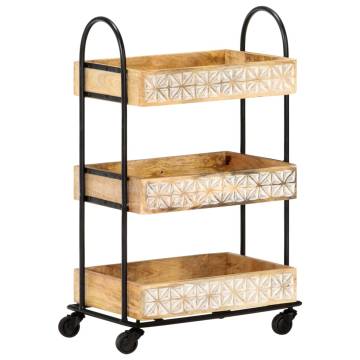 3-Tier Kitchen Trolley - Solid Mango Wood | HipoMarket