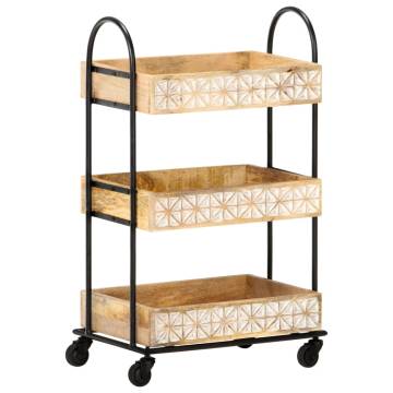 3-Tier Kitchen Trolley - Solid Mango Wood | HipoMarket