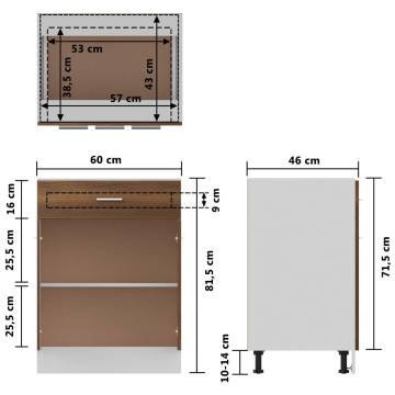 Drawer Bottom Cabinet Brown Oak - 60x46x81.5 cm Engineered Wood