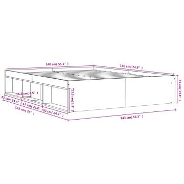 Bed Frame Smoked Oak 140x190 cm - Modern & Stylish Design