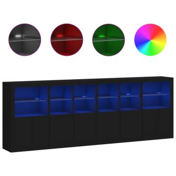 Modern Black Sideboard with LED Lights - 283x37x100 cm