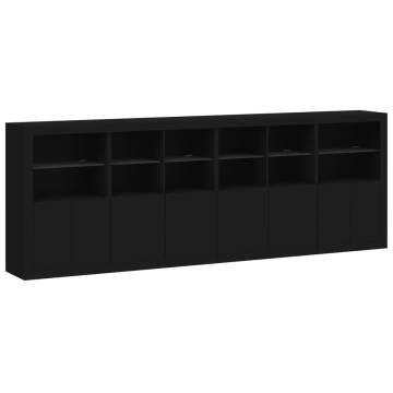 Modern Black Sideboard with LED Lights - 283x37x100 cm