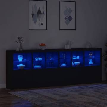 Modern Black Sideboard with LED Lights - 283x37x100 cm