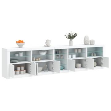 Modern White Sideboard with LED Lights - 283x37x67 cm