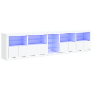 Modern White Sideboard with LED Lights - 283x37x67 cm