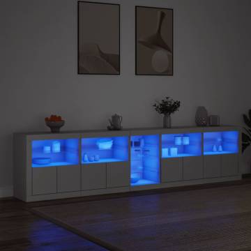 Modern White Sideboard with LED Lights - 283x37x67 cm