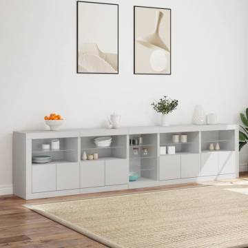 Modern White Sideboard with LED Lights - 283x37x67 cm