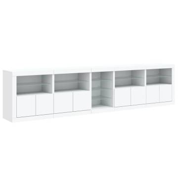 Modern White Sideboard with LED Lights - 283x37x67 cm