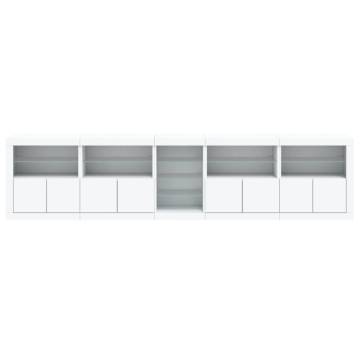 Modern White Sideboard with LED Lights - 283x37x67 cm