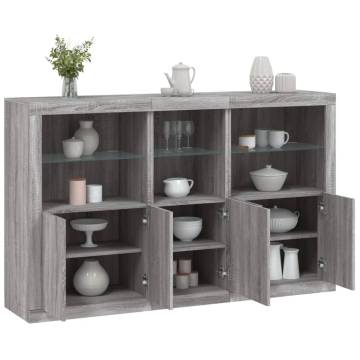 Modern Sideboard with LED Lights - Grey Sonoma 162x37x100 cm