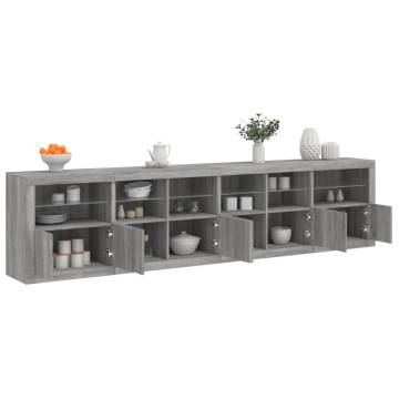 Modern Grey Sonoma Sideboard with LED Lights - 283x37x67cm