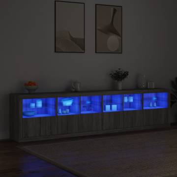 Modern Grey Sonoma Sideboard with LED Lights - 283x37x67cm