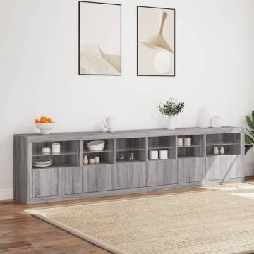 Modern Grey Sonoma Sideboard with LED Lights - 283x37x67cm