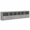 Modern Grey Sonoma Sideboard with LED Lights - 283x37x67cm