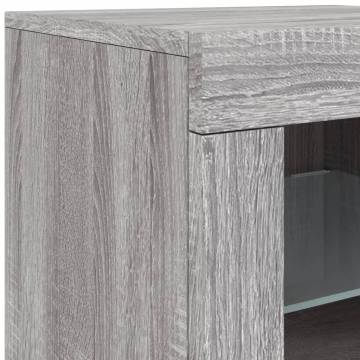 Modern Grey Sonoma Sideboard with LED Lights - 283x37x67cm