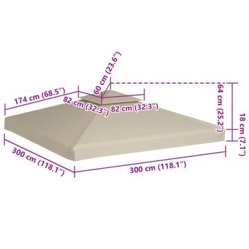 Beige 3x3m Gazebo Cover Canopy Replacement - 310 g/m²