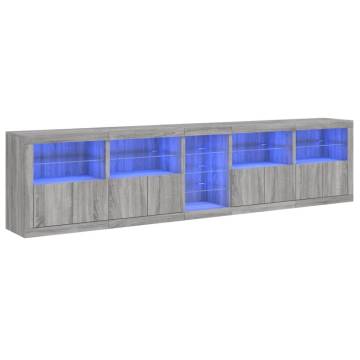 Modern Sideboard with LED Lights - Grey Sonoma 283x37x67 cm