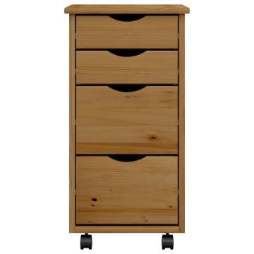 Rolling Cabinet with Drawers - MOSS Honey Brown Pine | HipoMarket