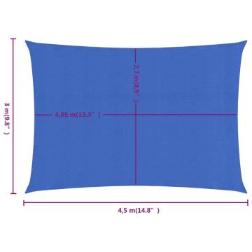 Sunshade Sail 3x4.5m HDPE Rectangular Blue - UV Protection