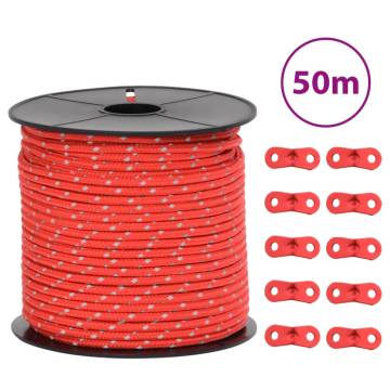 Durable Tent Guy Rope with Reflective Strips - 50m 4mm