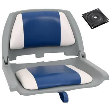 2 Piece Foldable Boat Seat Set with Blue-White Pillow