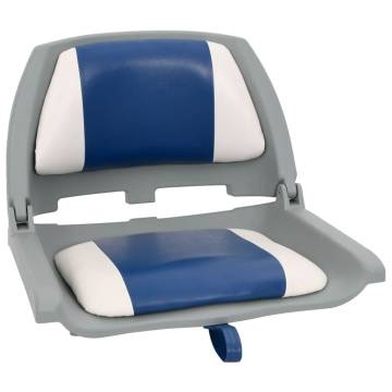 2 Piece Foldable Boat Seat Set with Blue-White Pillow