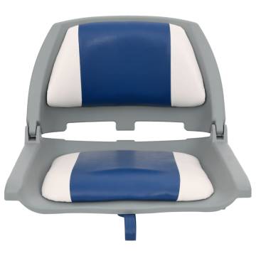 2 Piece Foldable Boat Seat Set with Blue-White Pillow