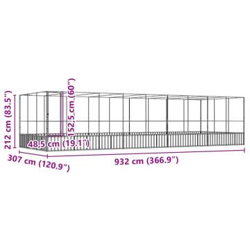 Aviary with Extension Silver 932x307x212 cm - Steel Construction