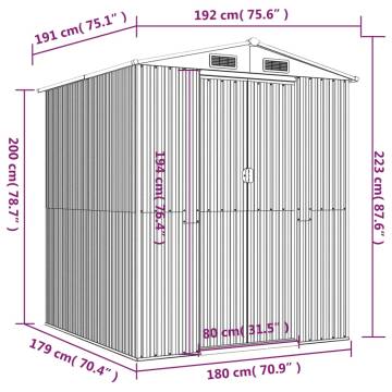 Light Brown Garden Shed - Galvanised Steel, 192x191x223 cm